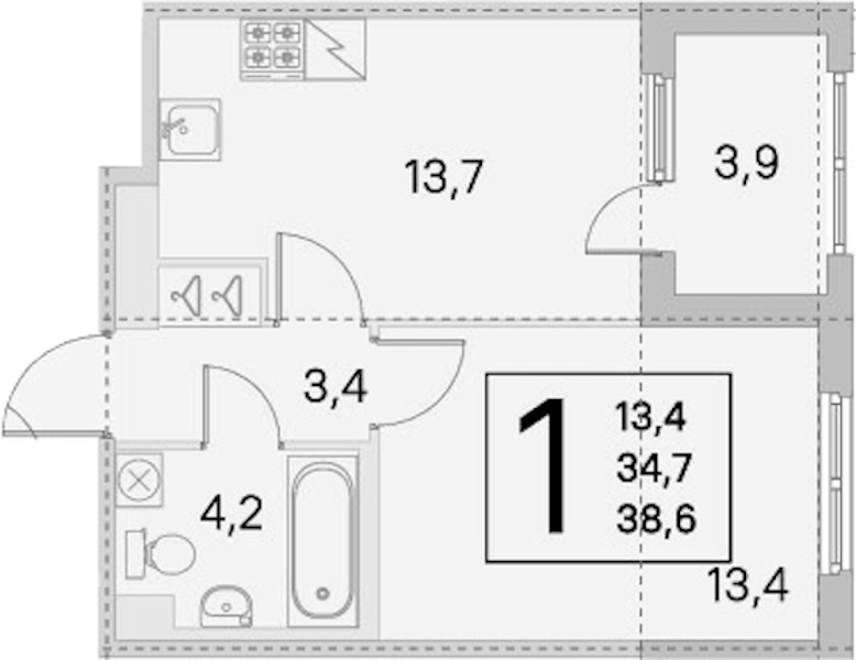 1-комнатная квартира 34.7 м², 2/5 эт., ЖК «ЮгТаун. Олимпийские кварталы»